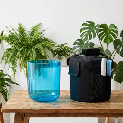 Klare Kristall-Klangschale "Vishudda" (Halschakra) – Ton G | Hellblau | Ø 18 cm