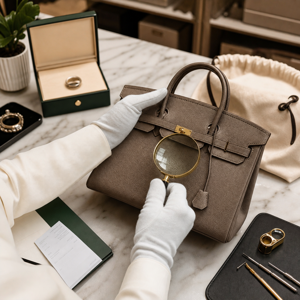 Prüfung einer Designertasche