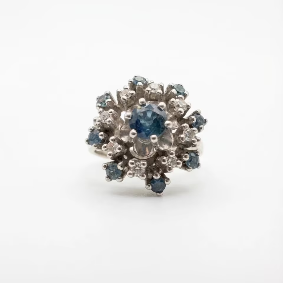 Vintage Cocktail-Ring 750 Gold mit Saphiren & Diamanten