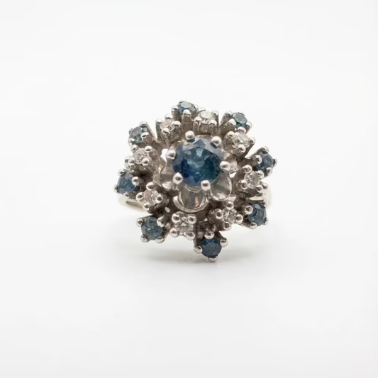 Vintage Cocktail-Ring 750 Gold mit Saphiren & Diamanten