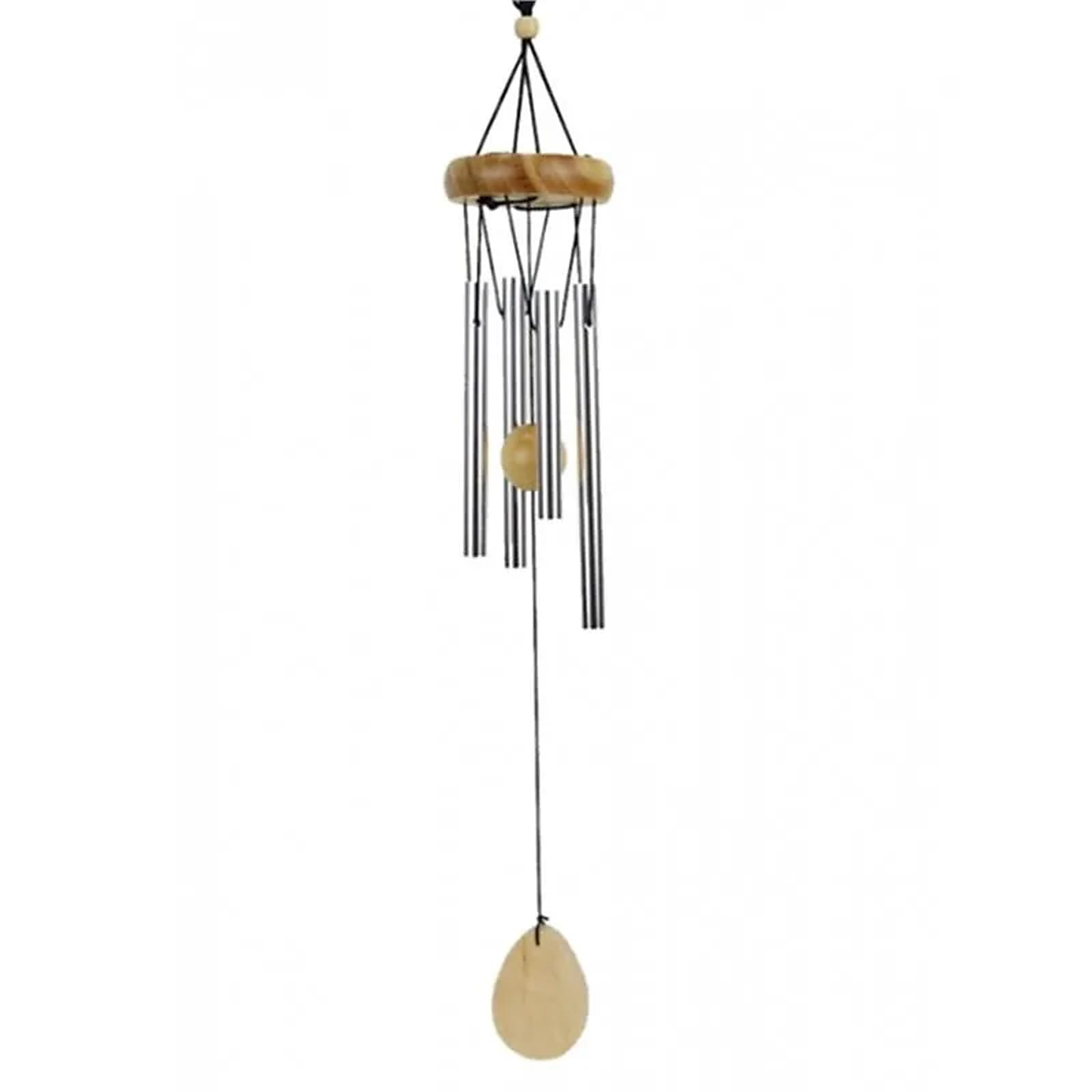 Windspiel Naturholz & Silber | 4 Klangstäbe 14cm | Entspannendes Klangspiel für Garten, Balkon & Fenster | Feng Shui Deko | Kleines Geschenk