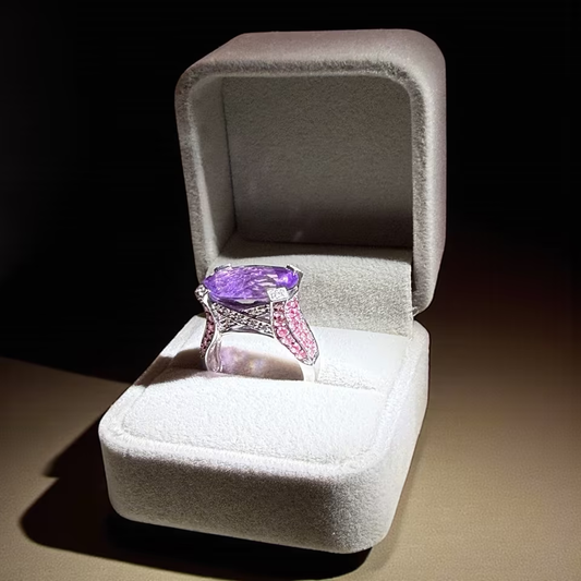 Exklusiver 18 Karat Weißgold-Ring Amethysten, Rubinen Diamanten