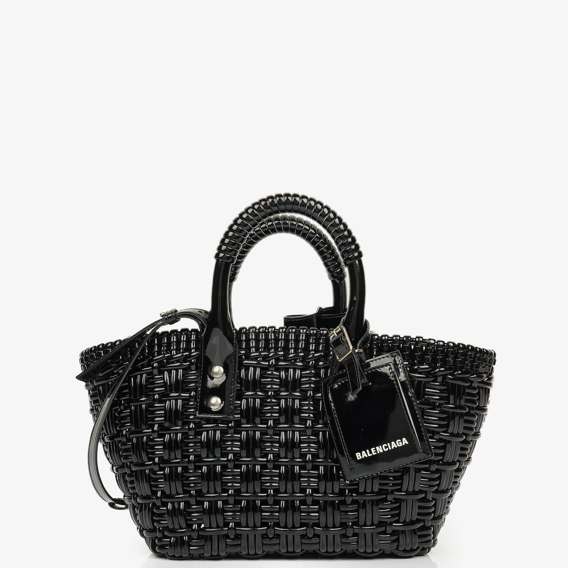 Balenciaga XS Bistro Korbtasche schwarz geflochten und lackiert