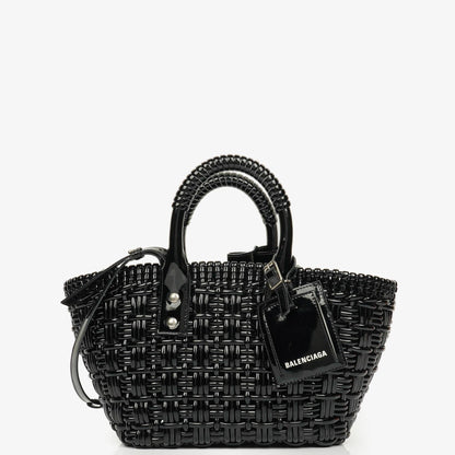 Balenciaga XS Bistro Korbtasche schwarz geflochten und lackiert