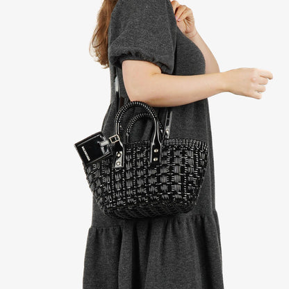 Balenciaga XS Bistro Korbtasche schwarz geflochten und lackiert