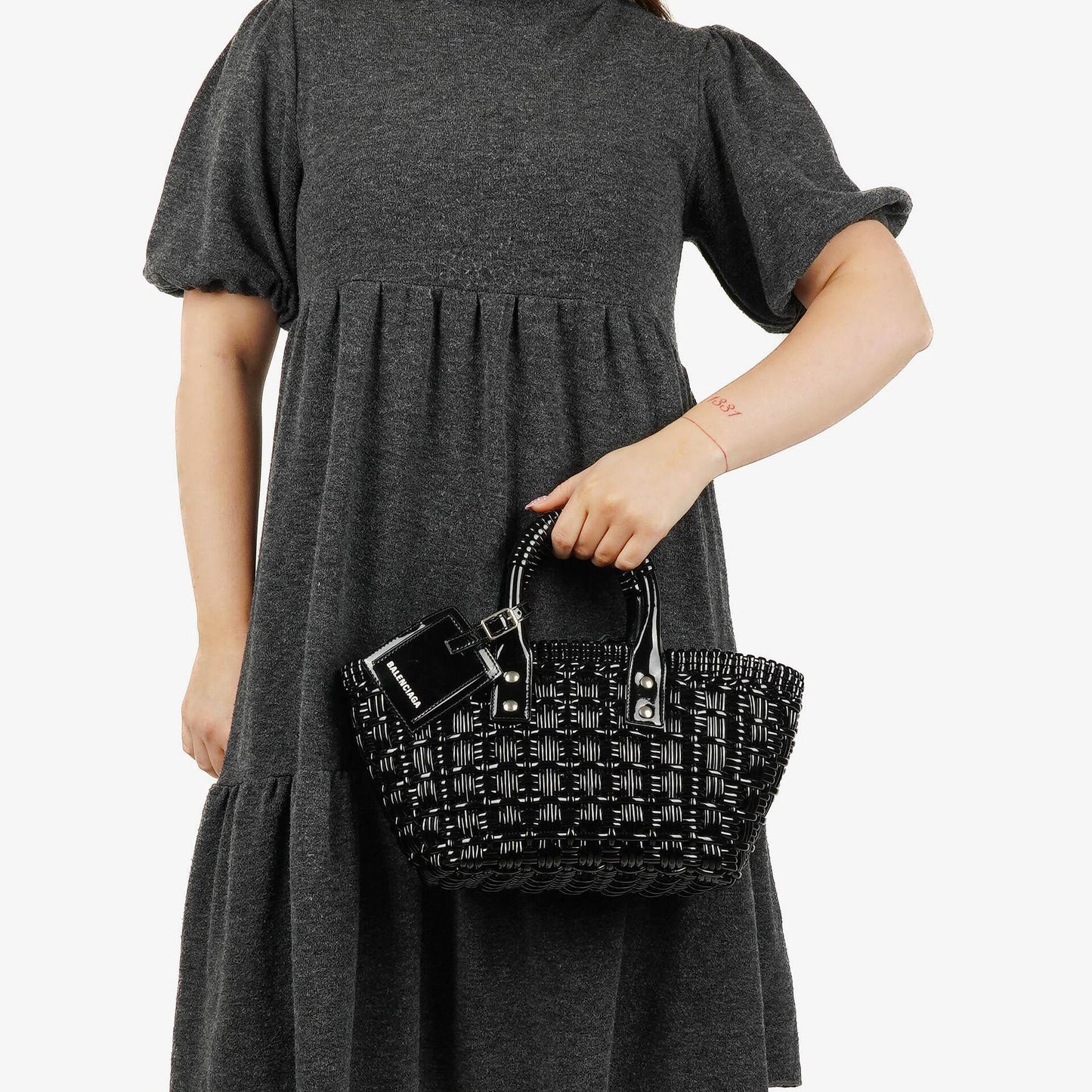 Balenciaga XS Bistro Korbtasche schwarz geflochten und lackiert