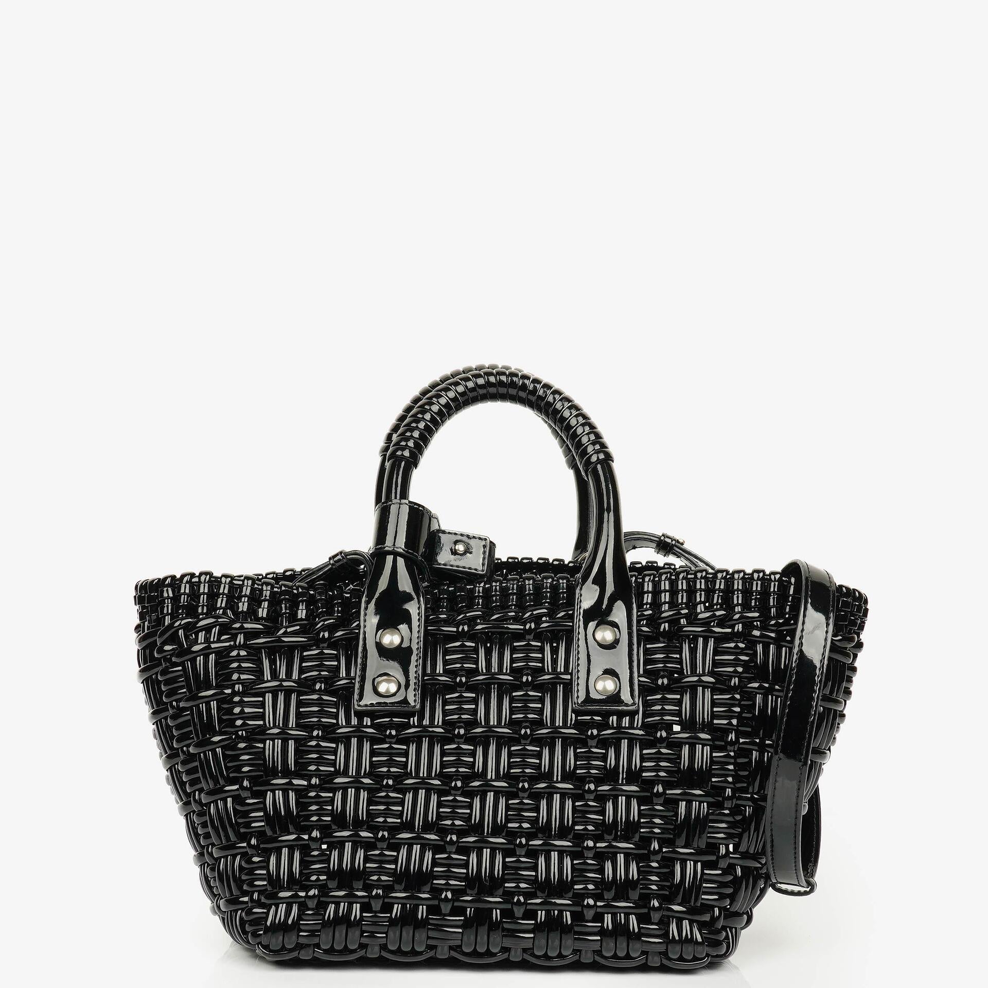 Balenciaga XS Bistro Korbtasche schwarz geflochten und lackiert