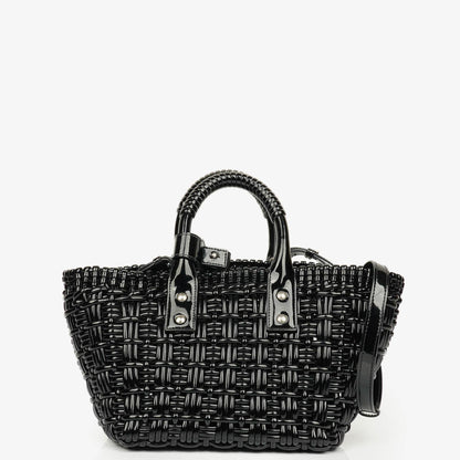 Balenciaga XS Bistro Korbtasche schwarz geflochten und lackiert