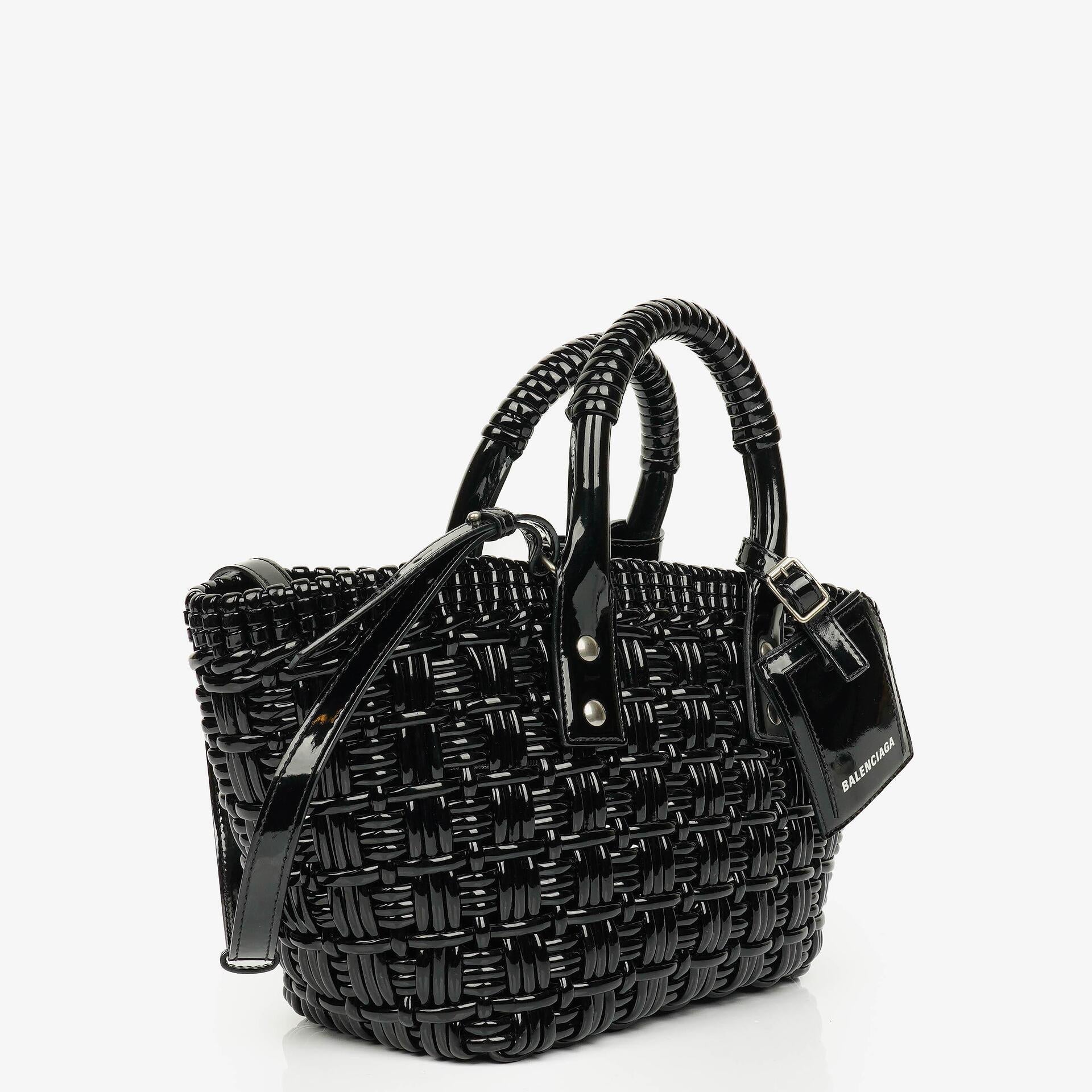 Balenciaga XS Bistro Korbtasche schwarz geflochten und lackiert