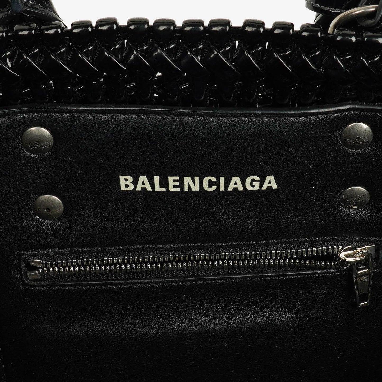 Balenciaga XS Bistro Korbtasche schwarz geflochten und lackiert