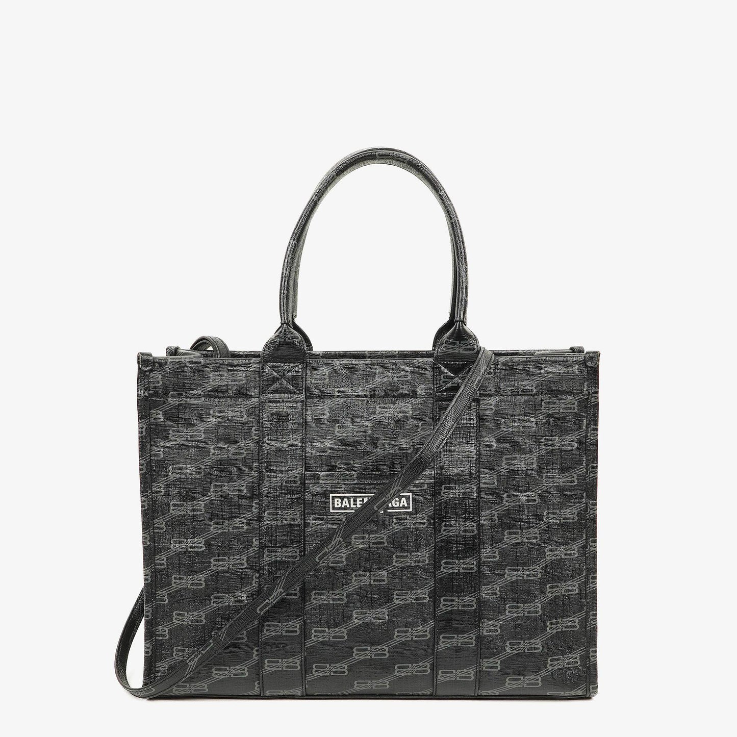 Balenciaga Tote Bag aus beschichtetem Canvas mit BB-Monogramm-Hardware in Schwarz/Weiß
