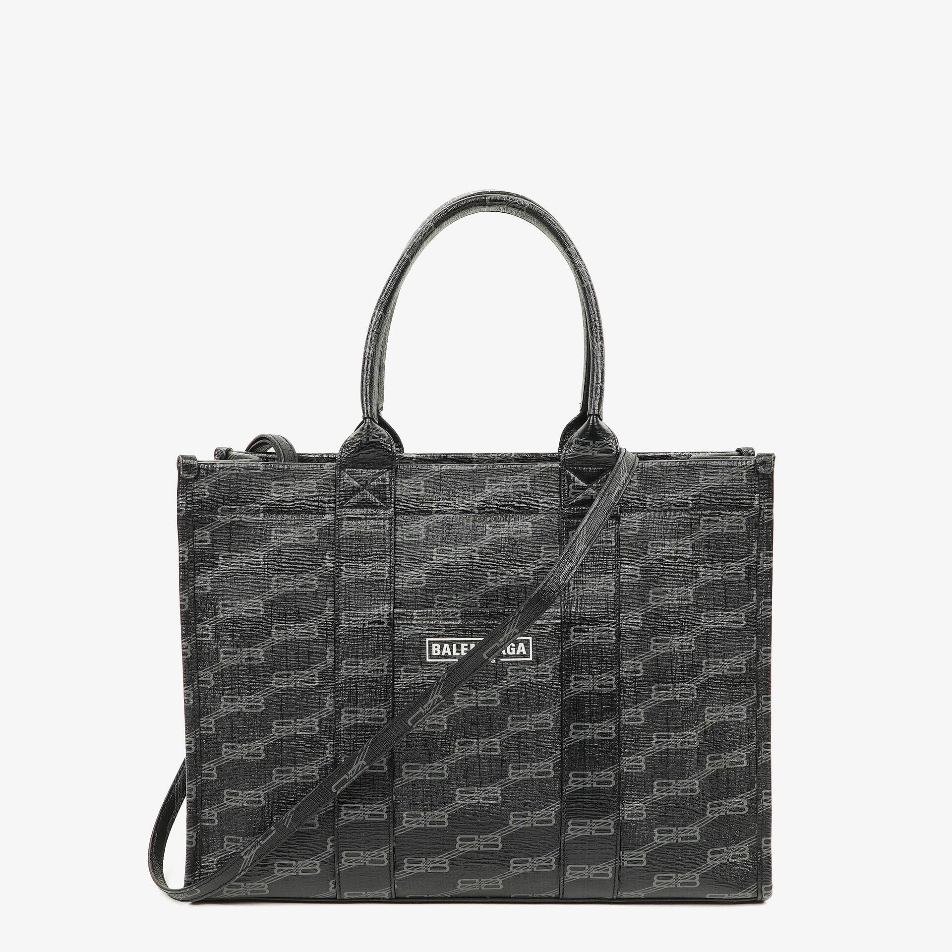 Balenciaga Tote Bag aus beschichtetem Canvas mit BB-Monogramm-Hardware in Schwarz/Weiß