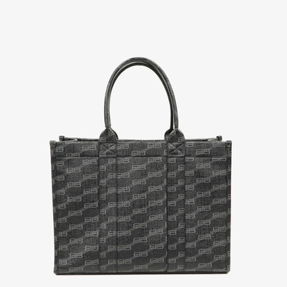 Balenciaga Tote Bag aus beschichtetem Canvas mit BB-Monogramm-Hardware in Schwarz/Weiß