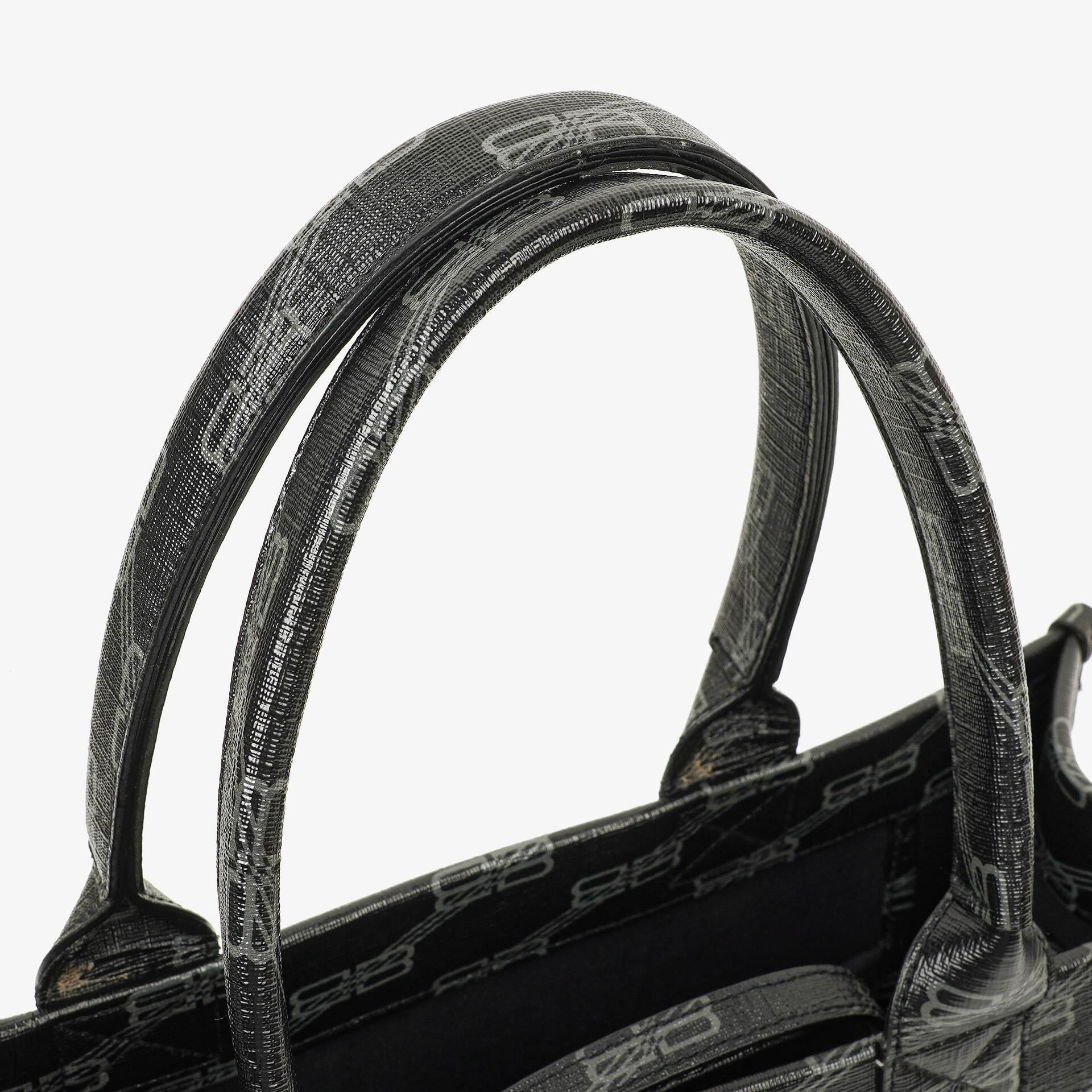 Balenciaga Tote Bag aus beschichtetem Canvas mit BB-Monogramm-Hardware in Schwarz/Weiß