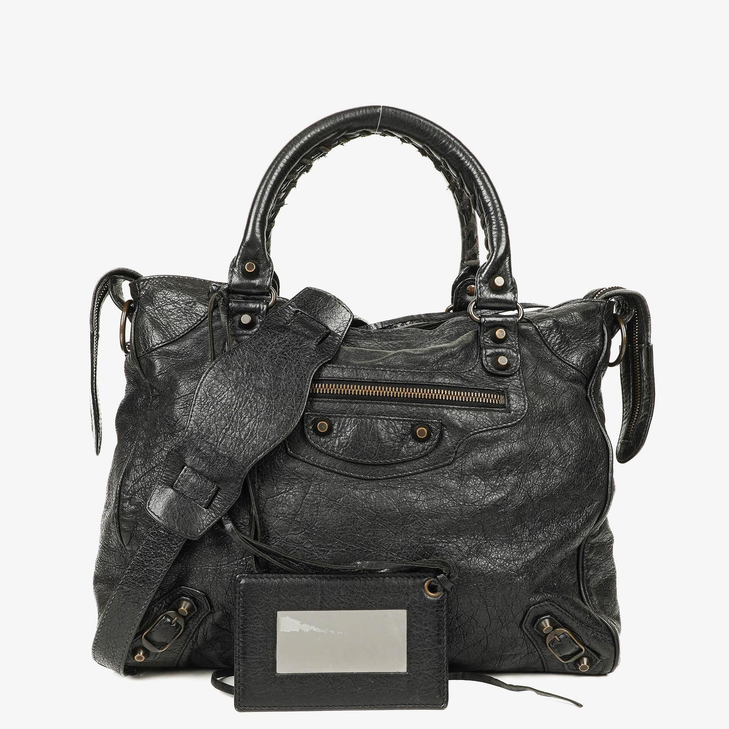 Balenciaga Motorcycle Velo Schultertasche aus schwarzem Lammleder