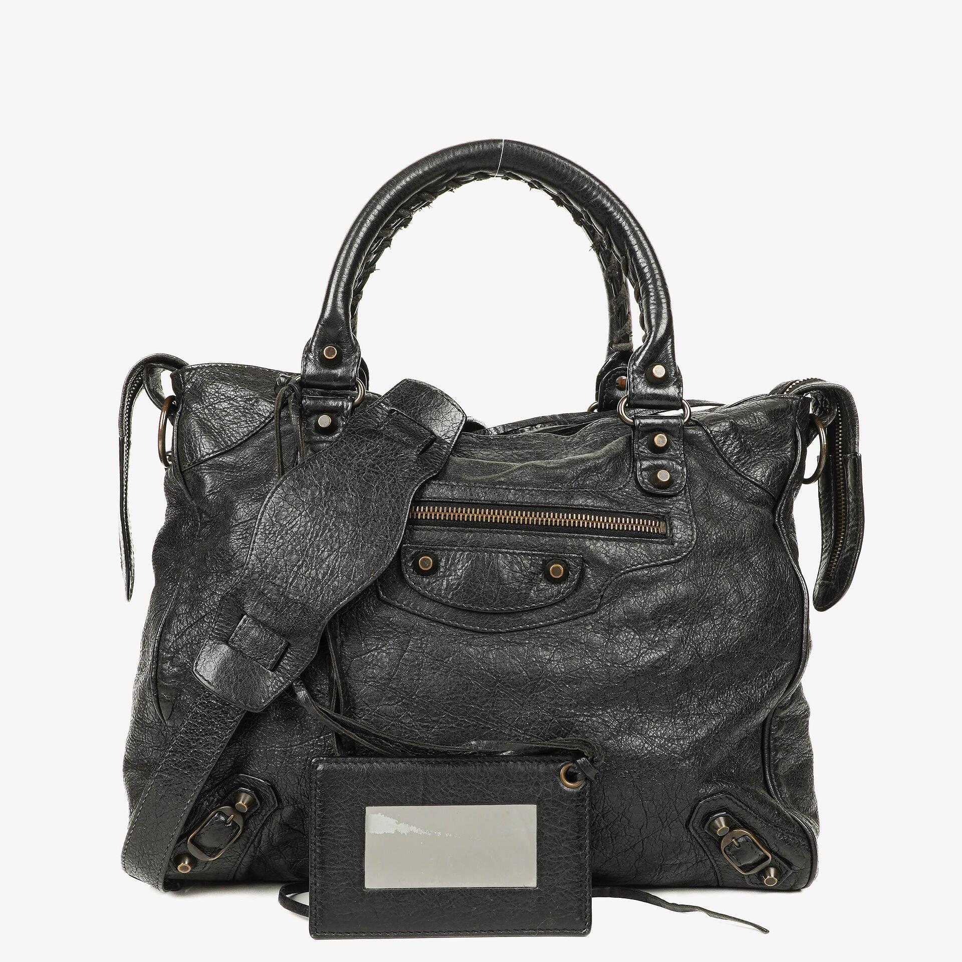 Balenciaga Motorcycle Velo Schultertasche aus schwarzem Lammleder