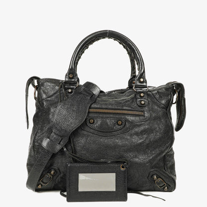 Balenciaga Motorcycle Velo Schultertasche aus schwarzem Lammleder