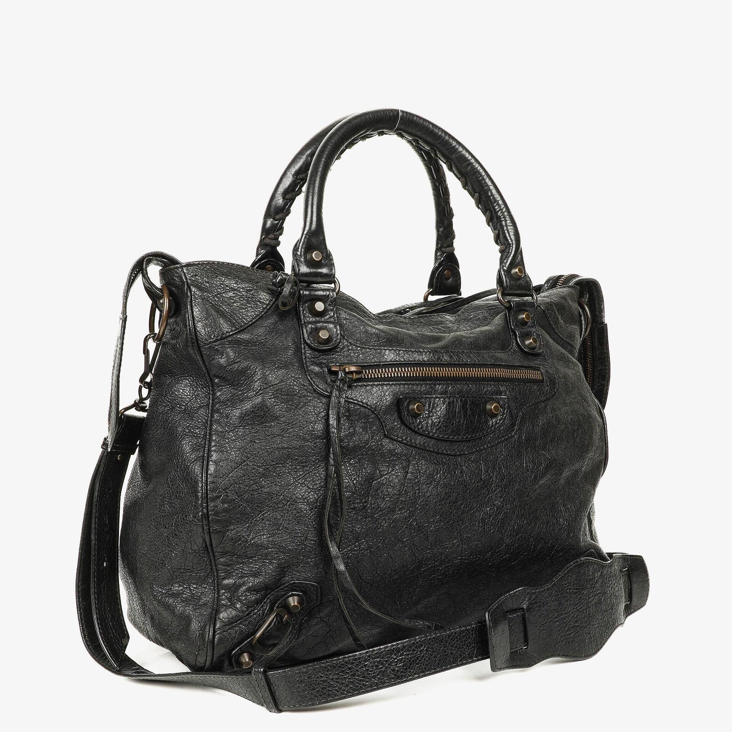 Balenciaga Motorcycle Velo Schultertasche aus schwarzem Lammleder