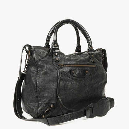 Balenciaga Motorcycle Velo Schultertasche aus schwarzem Lammleder