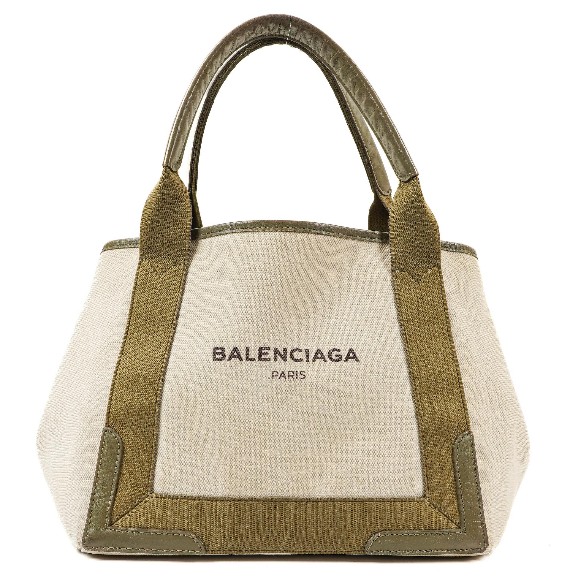 Balenciaga Navy Cabas Kleine Grüne Kalbsleder-Baumwoll-Canvas-Tasche