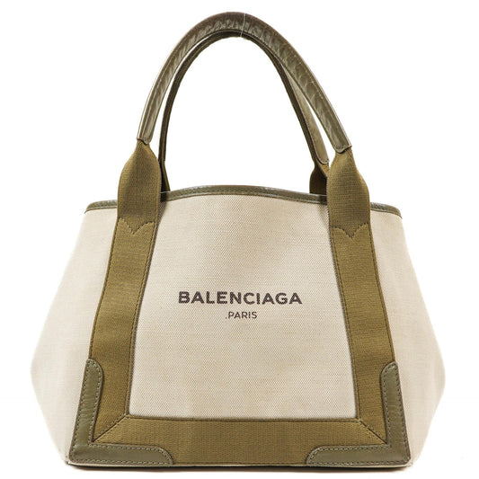 Balenciaga Navy Cabas Kleine Grüne Kalbsleder-Baumwoll-Canvas-Tasche