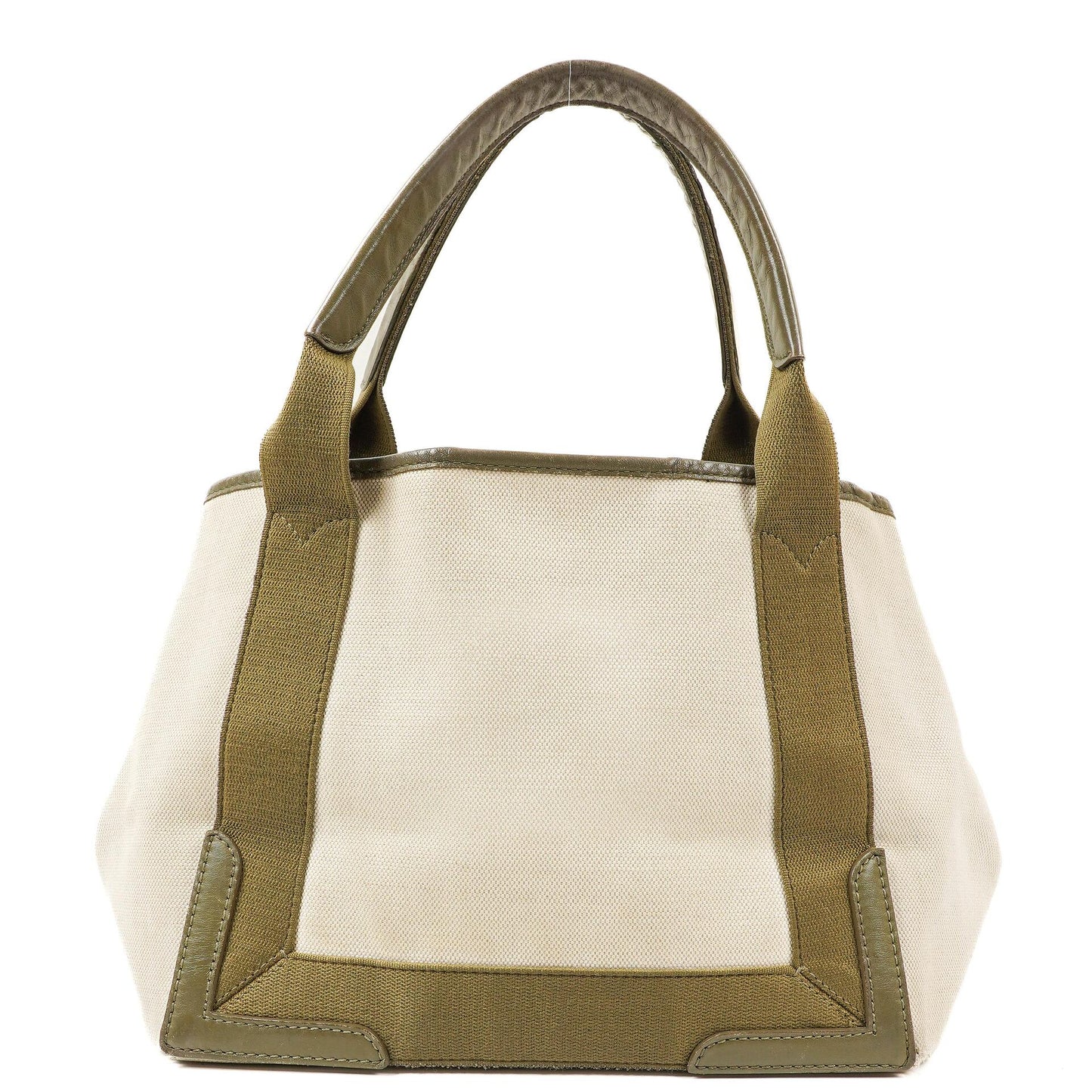 Balenciaga Navy Cabas Kleine Grüne Kalbsleder-Baumwoll-Canvas-Tasche