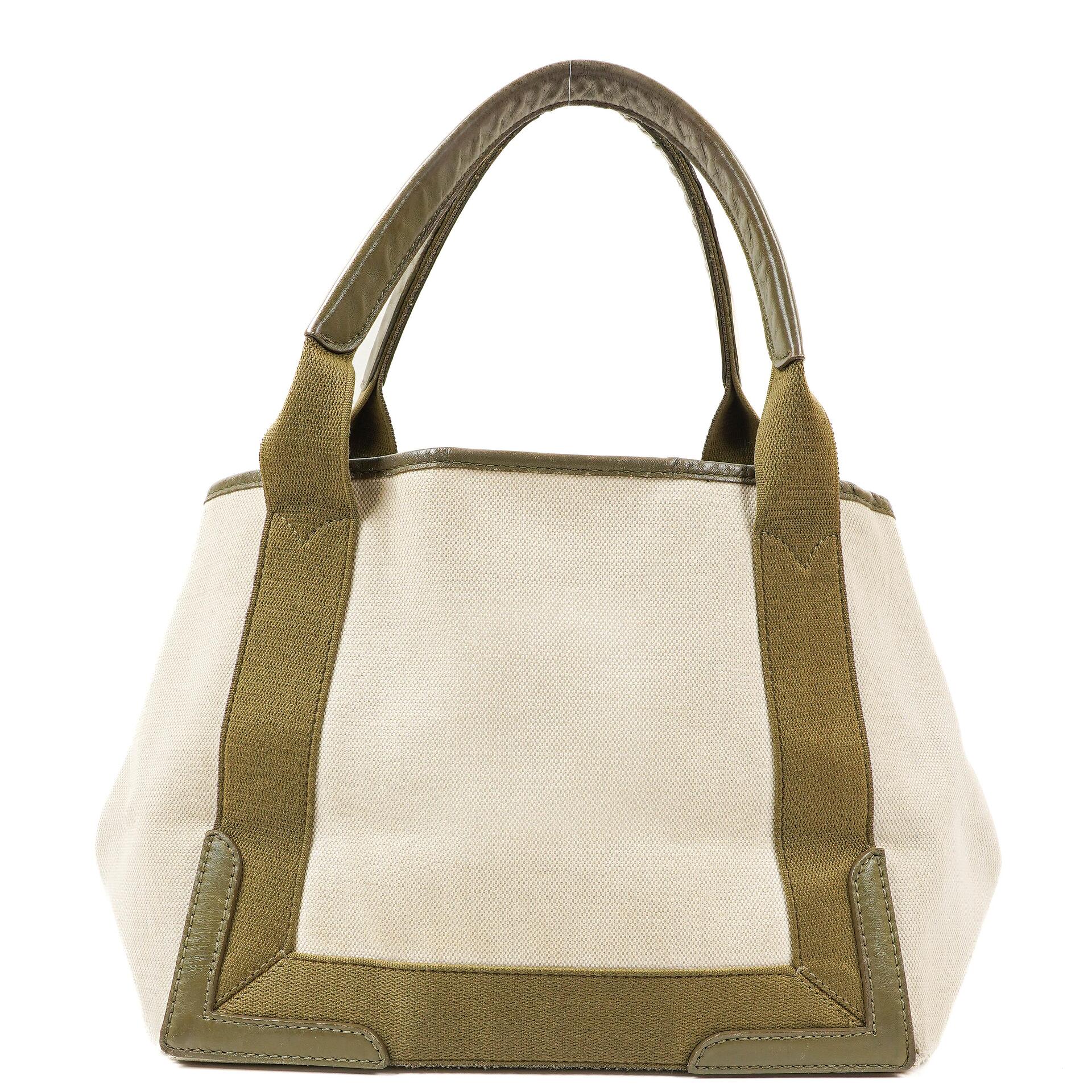 Balenciaga Navy Cabas Kleine Grüne Kalbsleder-Baumwoll-Canvas-Tasche