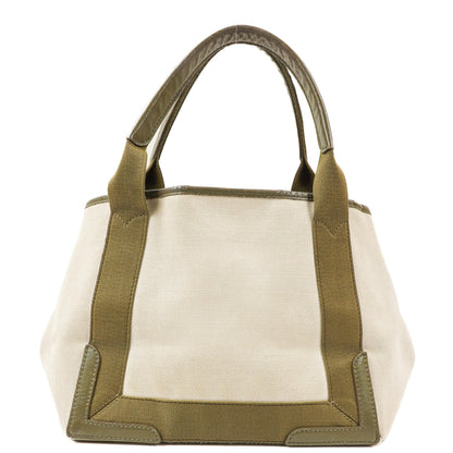 Balenciaga Navy Cabas Kleine Grüne Kalbsleder-Baumwoll-Canvas-Tasche