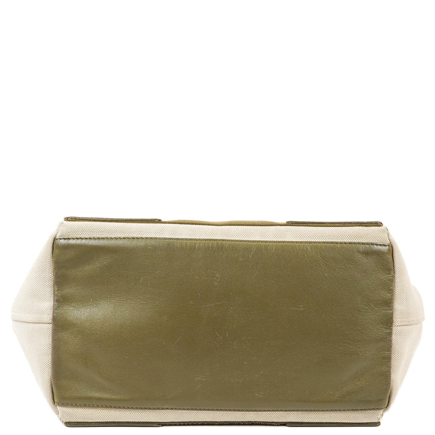 Balenciaga Navy Cabas Kleine Grüne Kalbsleder-Baumwoll-Canvas-Tasche