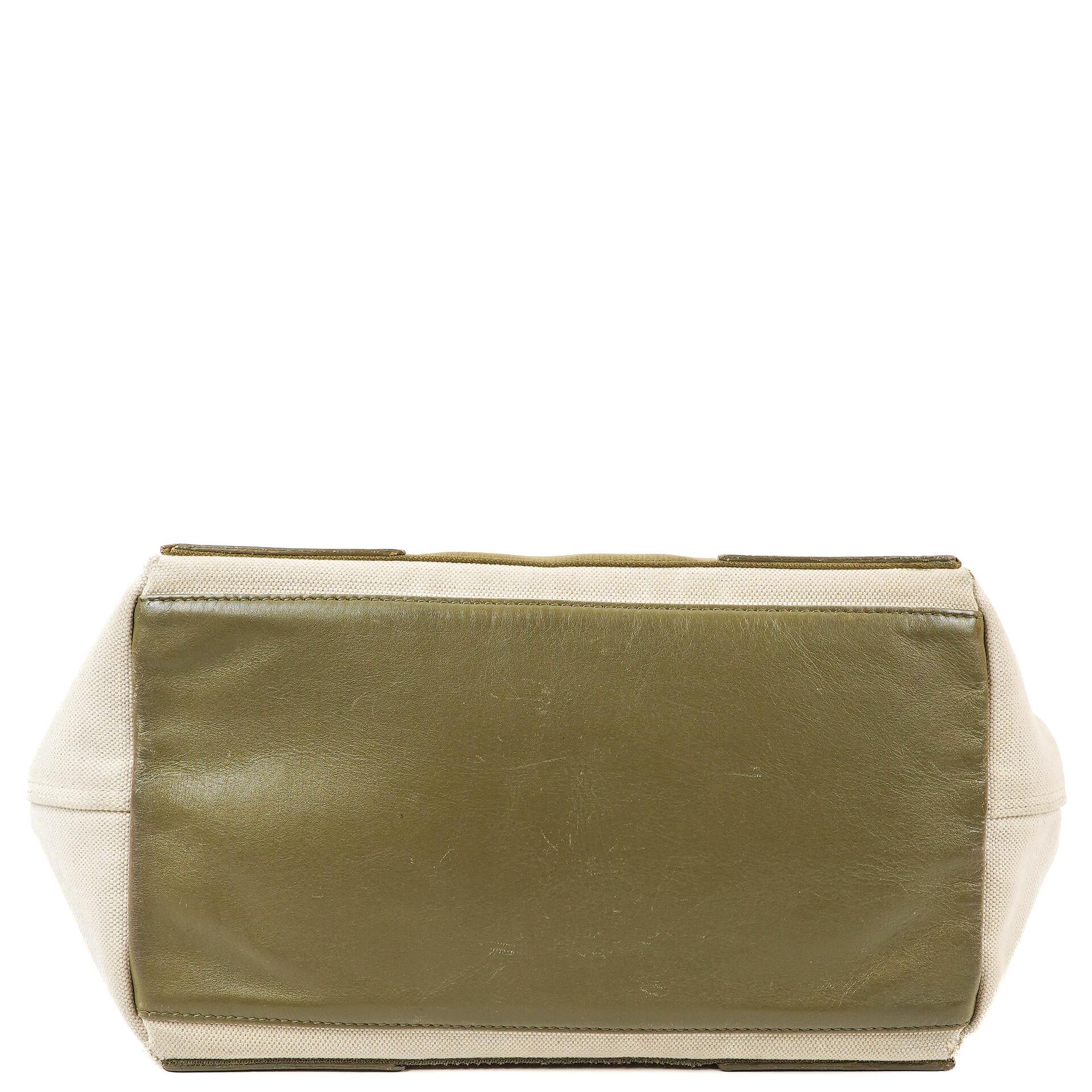Balenciaga Navy Cabas Kleine Grüne Kalbsleder-Baumwoll-Canvas-Tasche