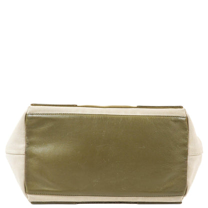 Balenciaga Navy Cabas Kleine Grüne Kalbsleder-Baumwoll-Canvas-Tasche