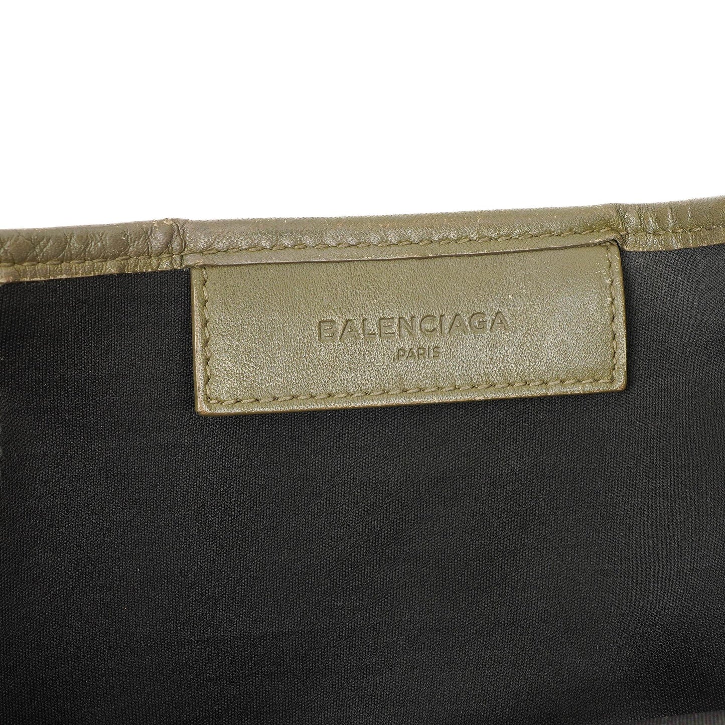 Balenciaga Navy Cabas Kleine Grüne Kalbsleder-Baumwoll-Canvas-Tasche
