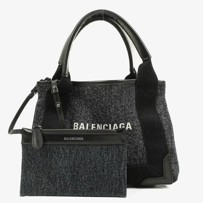 Balenciaga Navy Cabas XS Tasche Gewaschener Denim-Stoff Schwarz Satin-Kalbsleder