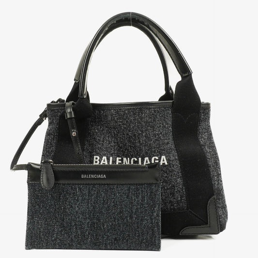 Balenciaga Navy Cabas XS Tasche Gewaschener Denim-Stoff Schwarz Satin-Kalbsleder