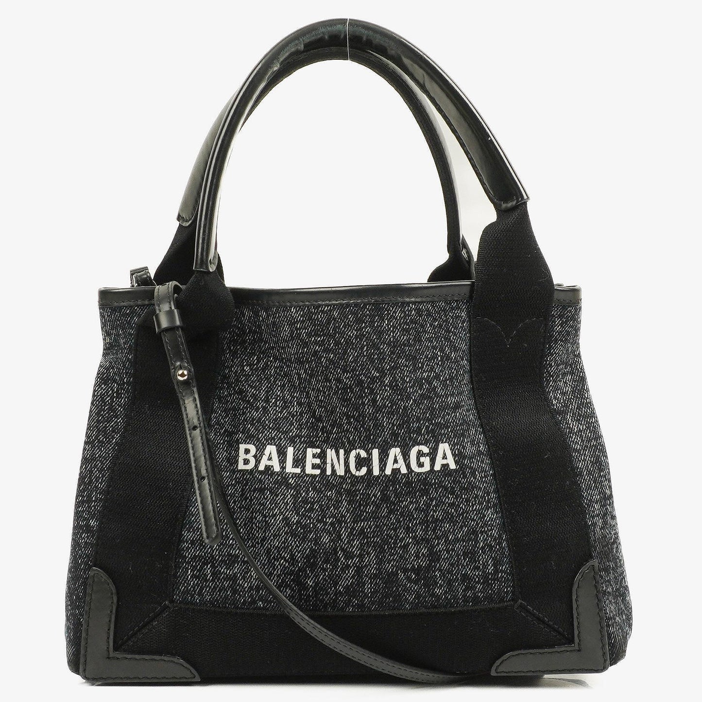Balenciaga Navy Cabas XS Tasche Gewaschener Denim-Stoff Schwarz Satin-Kalbsleder