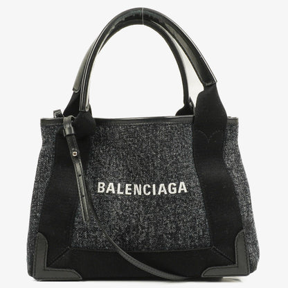 Balenciaga Navy Cabas XS Tasche Gewaschener Denim-Stoff Schwarz Satin-Kalbsleder