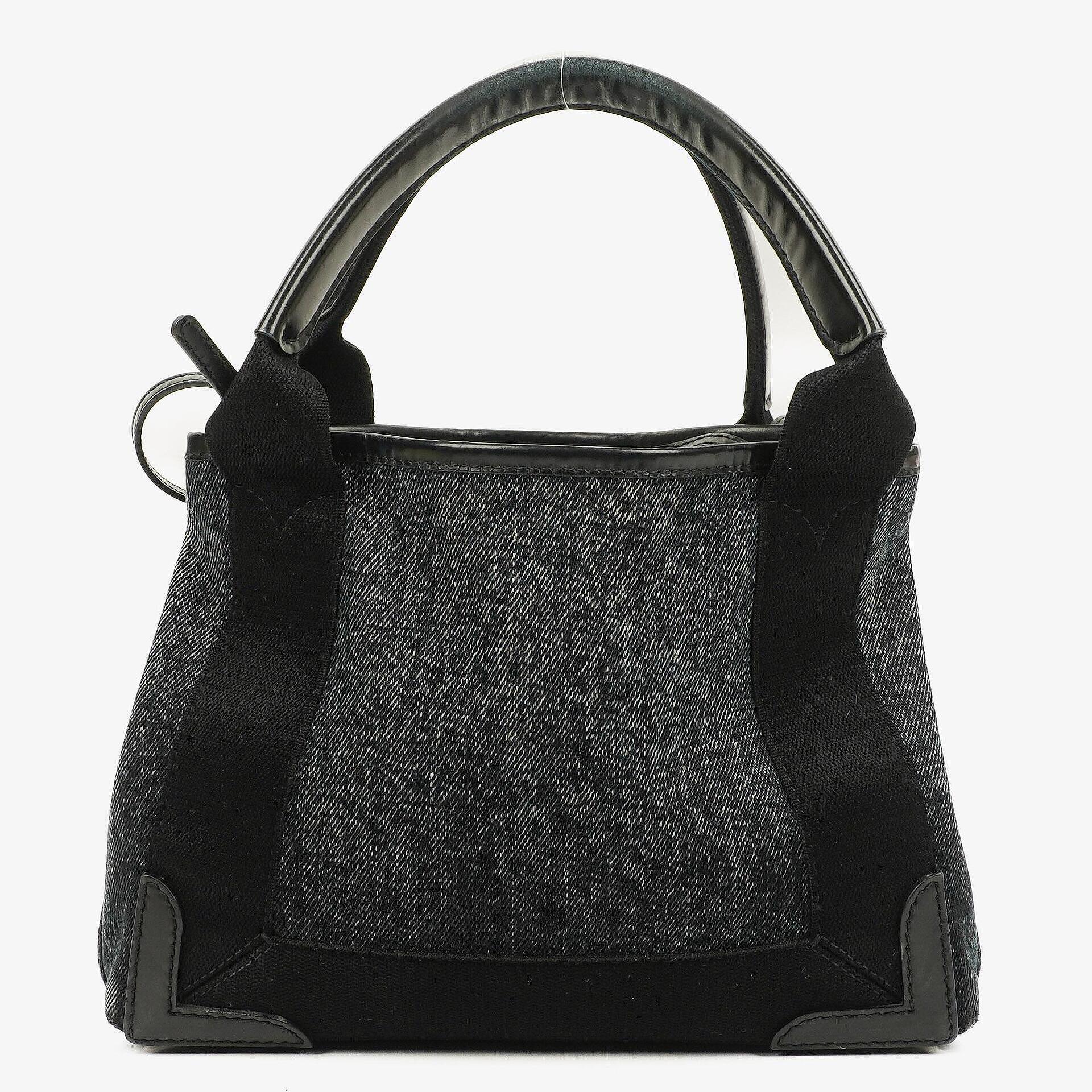 Balenciaga Navy Cabas XS Tasche Gewaschener Denim-Stoff Schwarz Satin-Kalbsleder