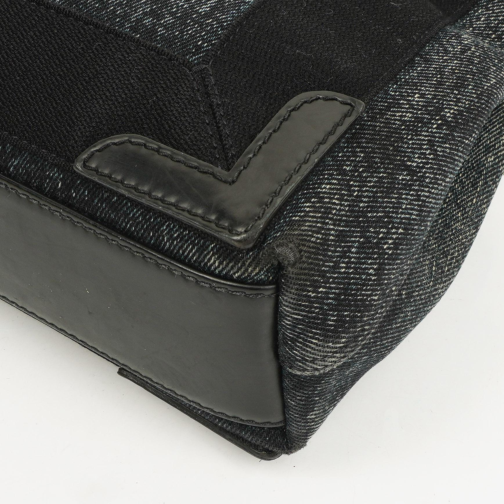 Balenciaga Navy Cabas XS Tasche Gewaschener Denim-Stoff Schwarz Satin-Kalbsleder