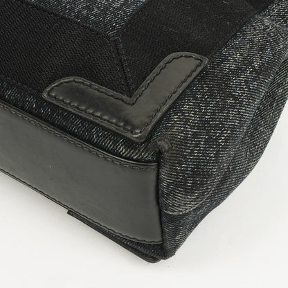 Balenciaga Navy Cabas XS Tasche Gewaschener Denim-Stoff Schwarz Satin-Kalbsleder