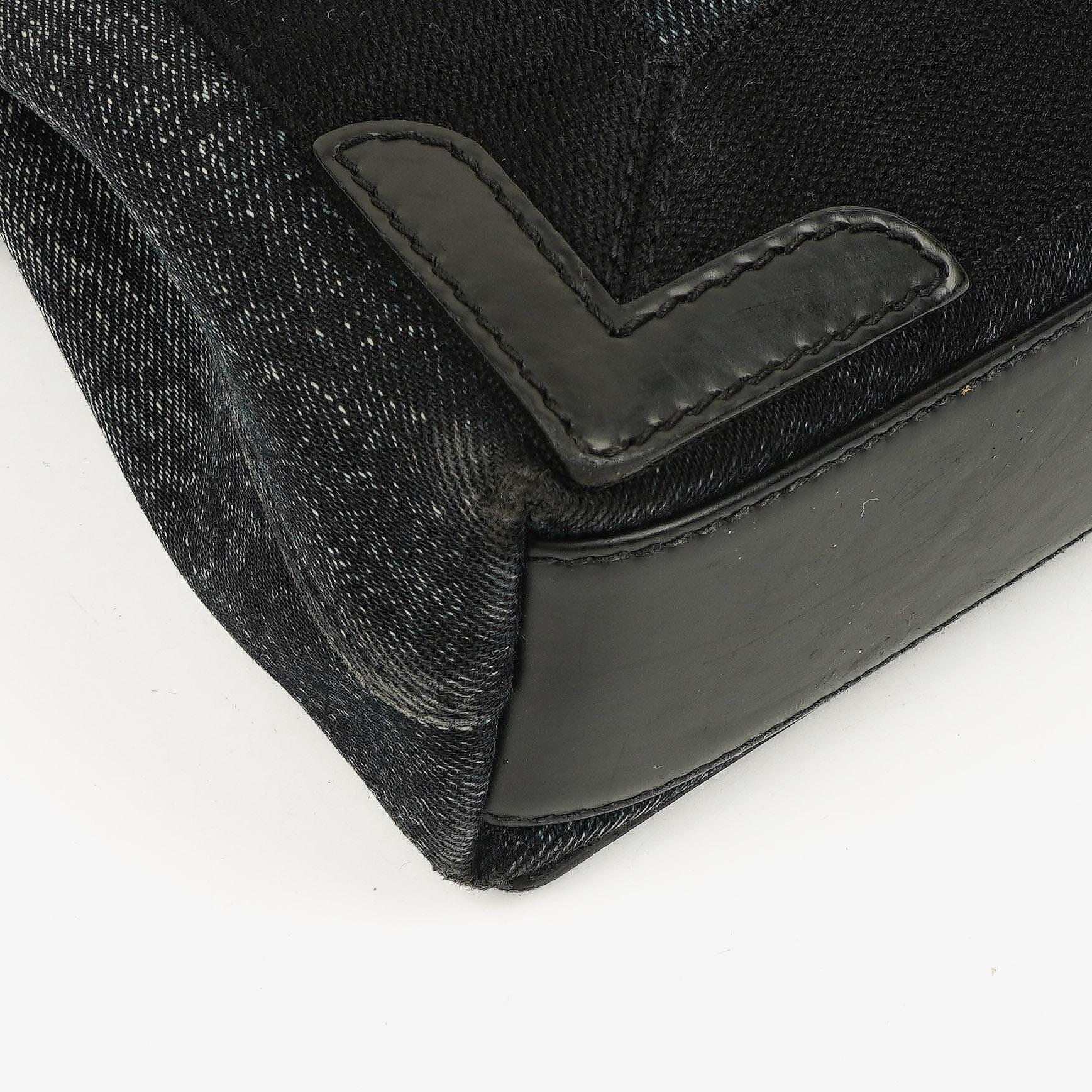 Balenciaga Navy Cabas XS Tasche Gewaschener Denim-Stoff Schwarz Satin-Kalbsleder