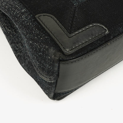 Balenciaga Navy Cabas XS Tasche Gewaschener Denim-Stoff Schwarz Satin-Kalbsleder