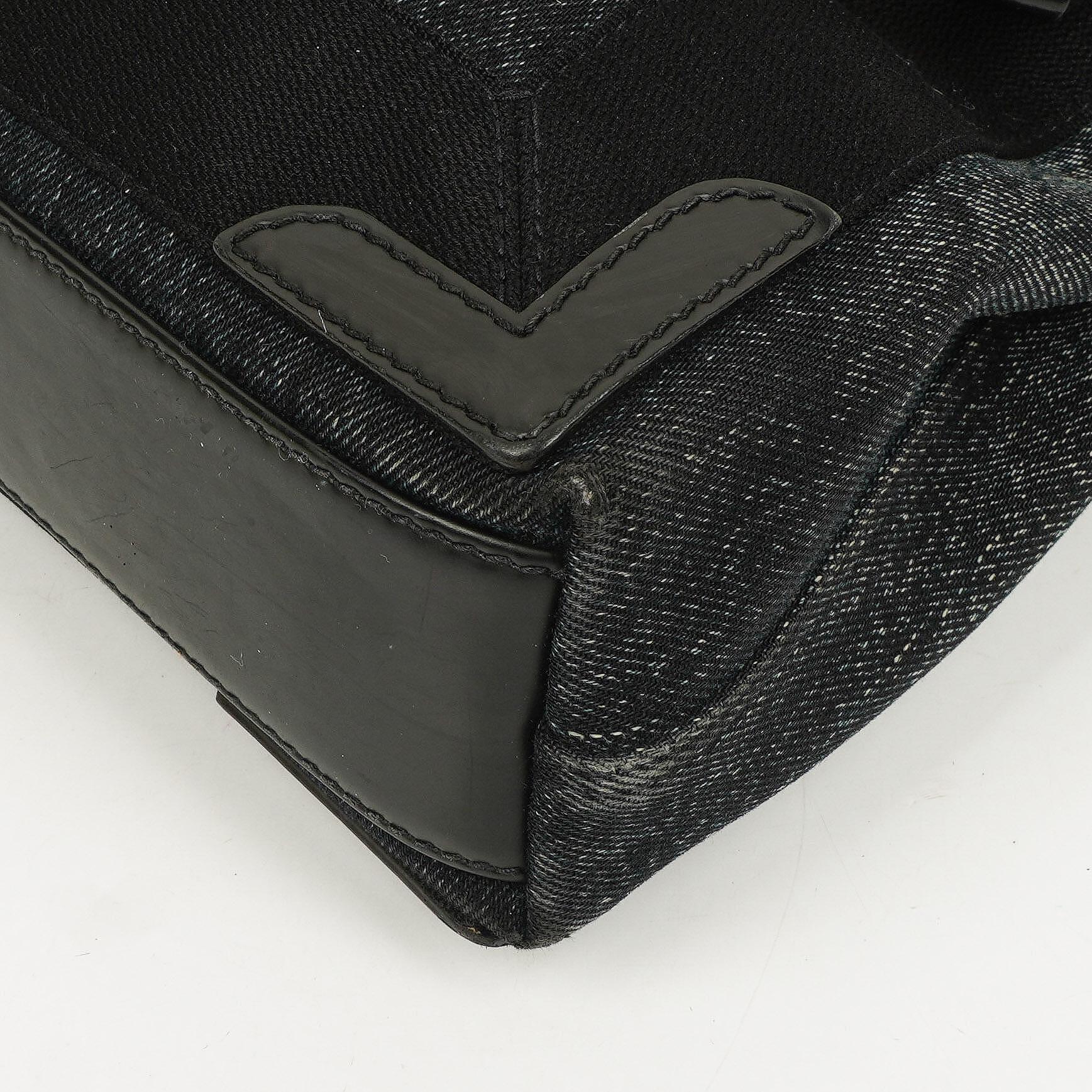 Balenciaga Navy Cabas XS Tasche Gewaschener Denim-Stoff Schwarz Satin-Kalbsleder