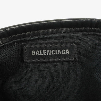 Balenciaga Navy Cabas XS Tasche Gewaschener Denim-Stoff Schwarz Satin-Kalbsleder