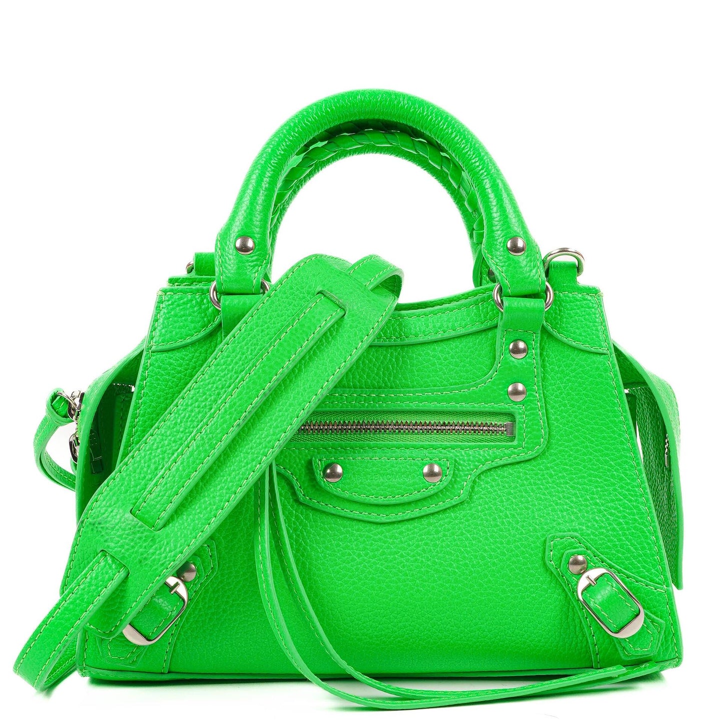 Balenciaga Neo Classic City Mini Tasche Neon Grün Genarbtes Kalbsleder