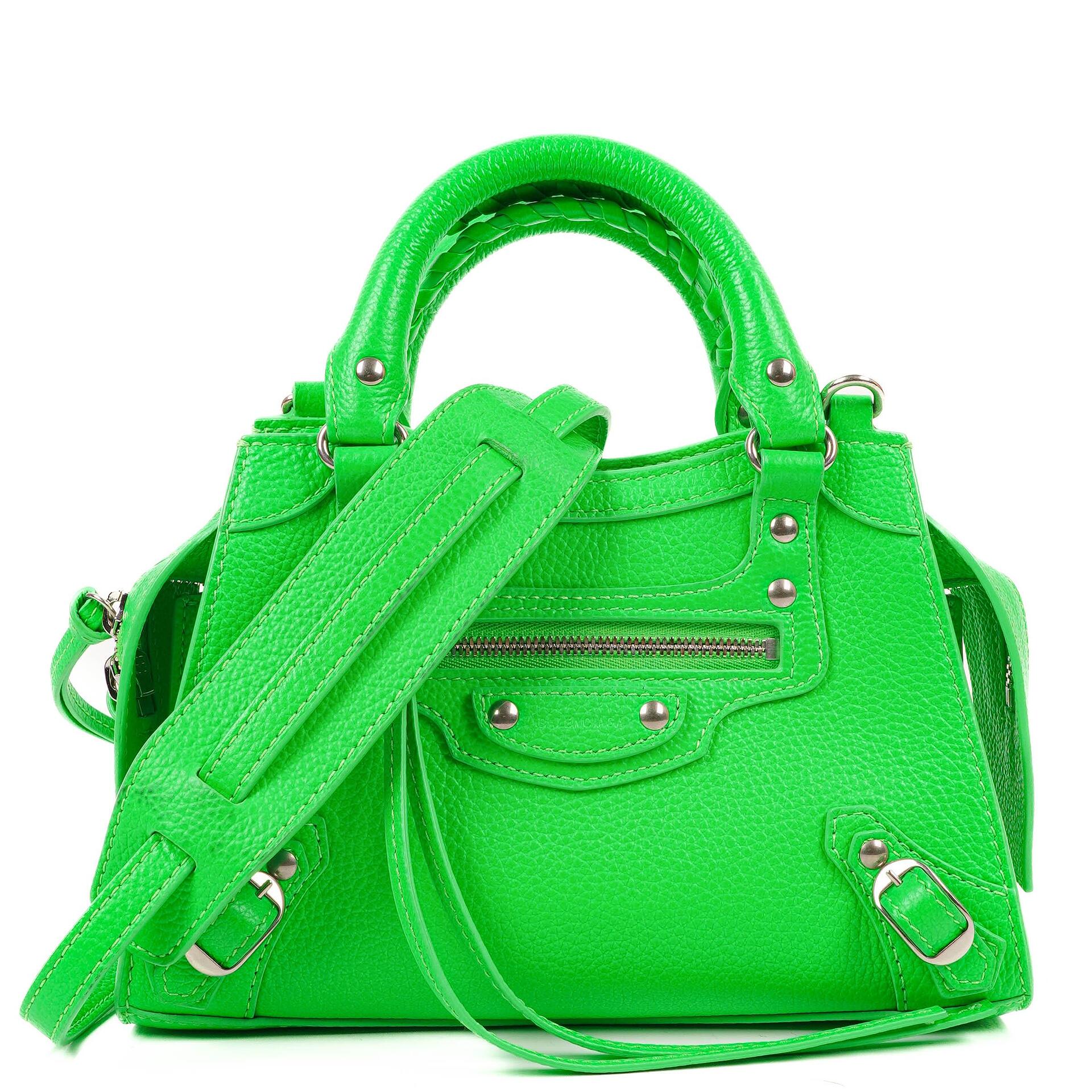 Balenciaga Neo Classic City Mini Tasche Neon Grün Genarbtes Kalbsleder