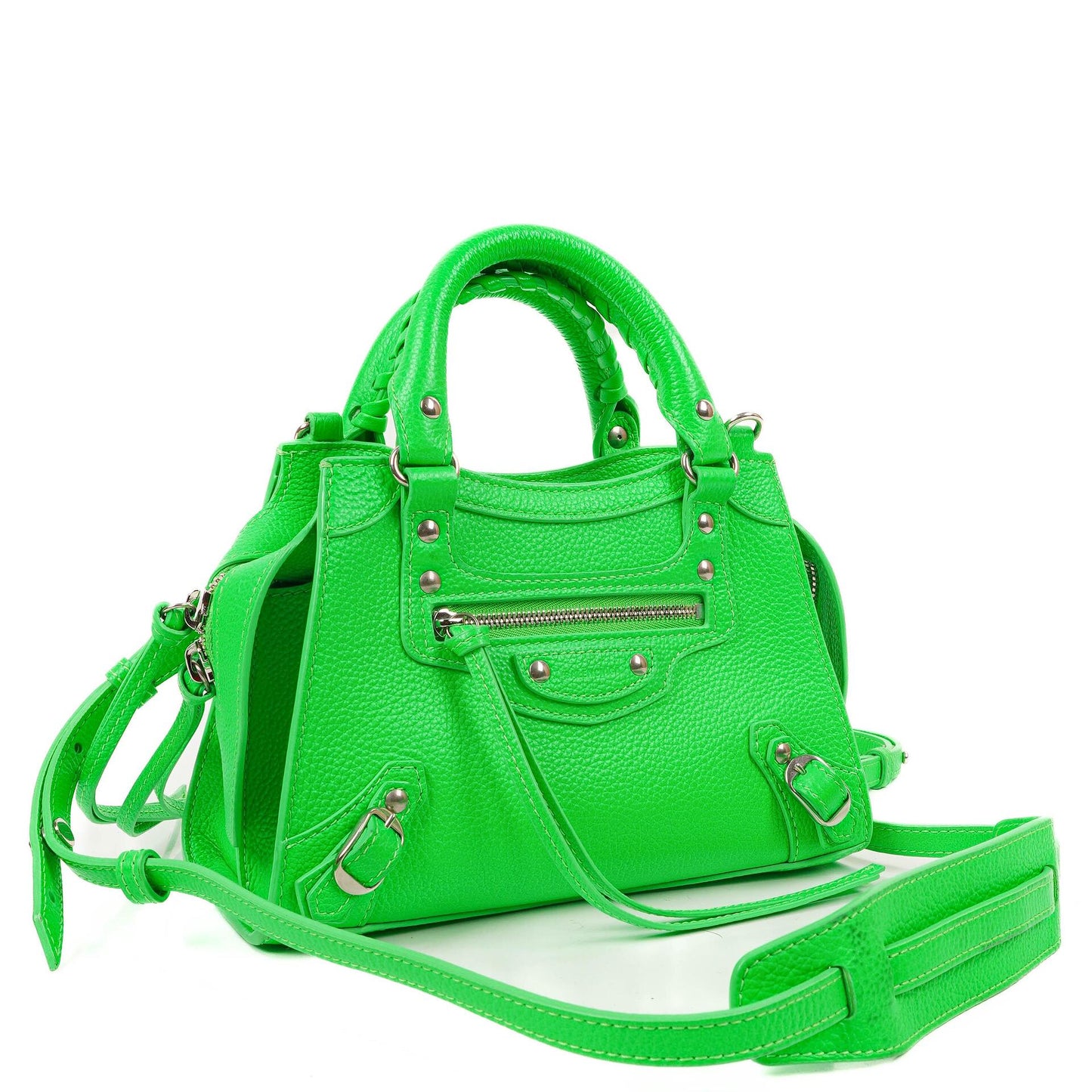 Balenciaga Neo Classic City Mini Tasche Neon Grün Genarbtes Kalbsleder