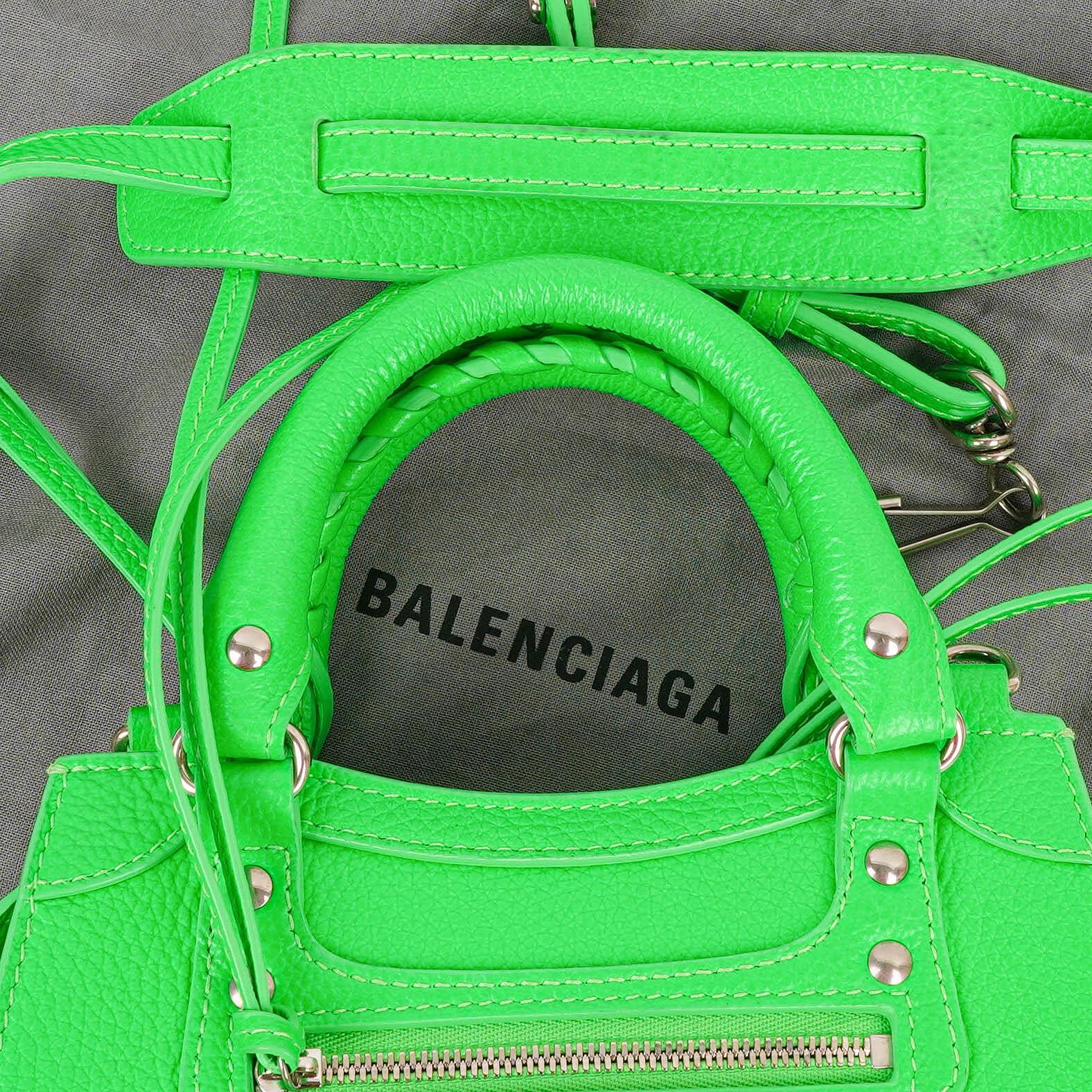 Balenciaga Neo Classic City Mini Tasche Neon Grün Genarbtes Kalbsleder