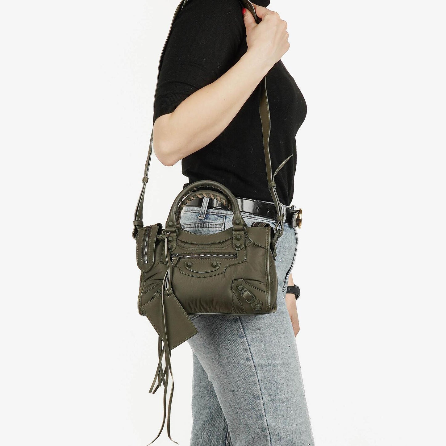 Balenciaga Motocross Classic City Mini Bag aus armygrünem Nylon