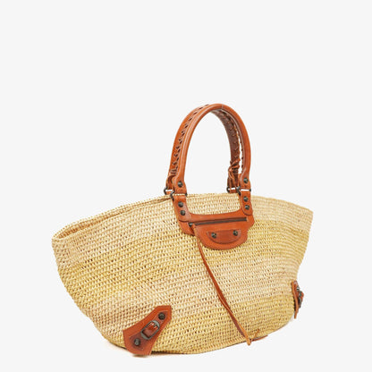Balenciaga Large Panier Tragetasche aus geflochtenem Raffia und braunem Leder