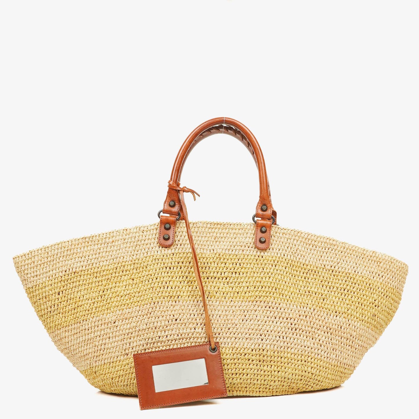 Balenciaga Large Panier Tragetasche aus geflochtenem Raffia und braunem Leder